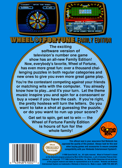 Wheel of Fortune : Family Edition — Box back