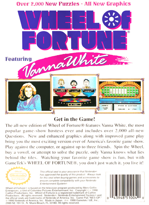 Wheel of Fortune : Featuring Vanna White — Box back