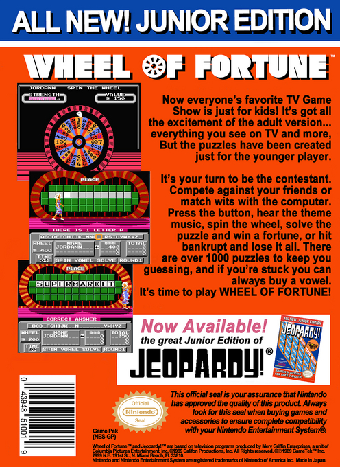 Wheel of Fortune : Junior Edition — Box back