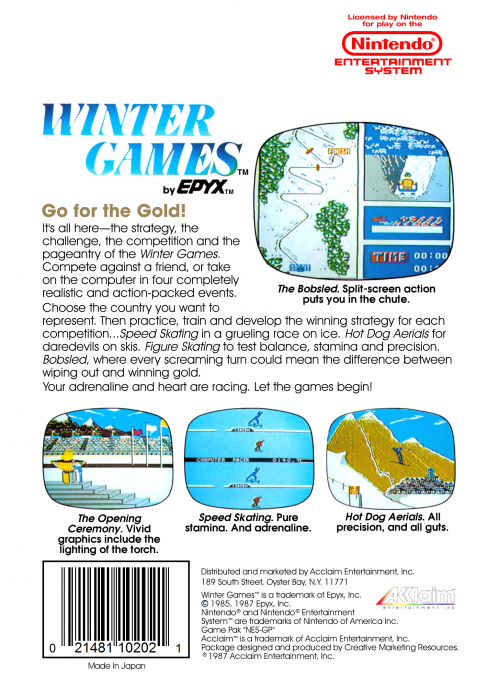 Winter Games — Box back