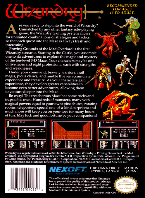 Wizardry : Proving Grounds of the Mad Overlord — Box back