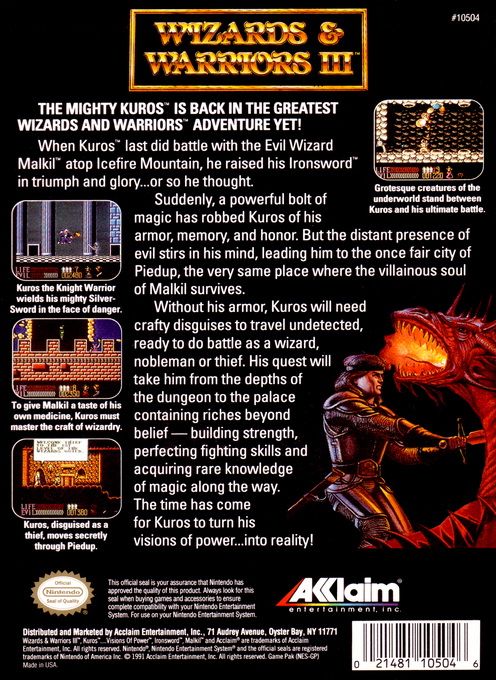 Wizards & Warriors III : Kuros...Visions of Power — Box back