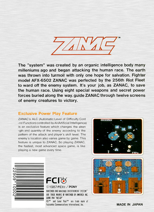Zanac — Box back