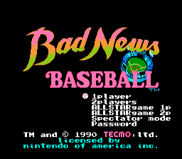 Bad News Baseball — Title screen