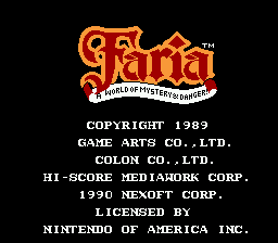 Faria : A World of Mystery & Danger! — Title screen