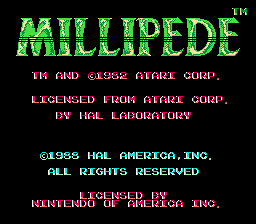 Millipede — Title screen