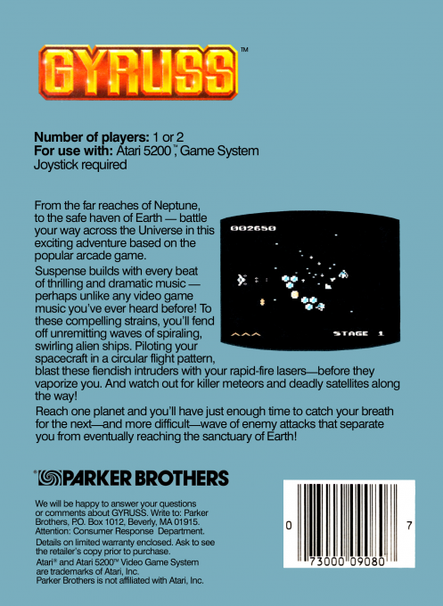 Gyruss — Box back