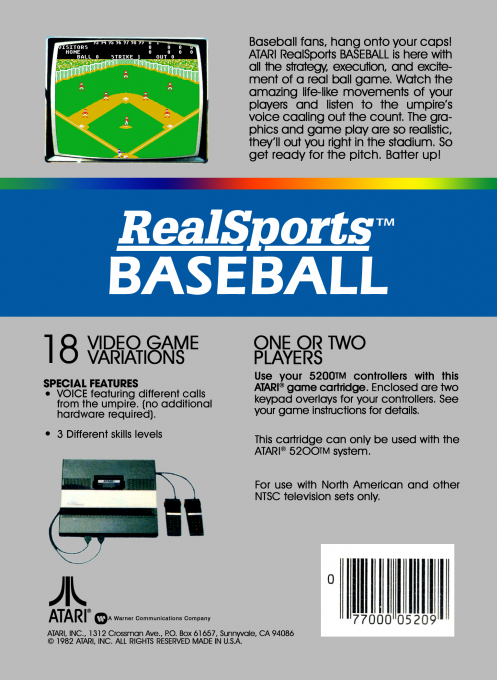 RealSports Baseball — Box back