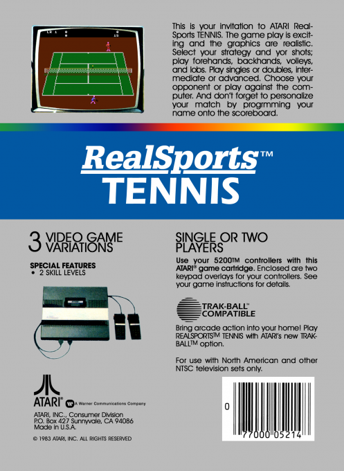 RealSports Tennis — Box back