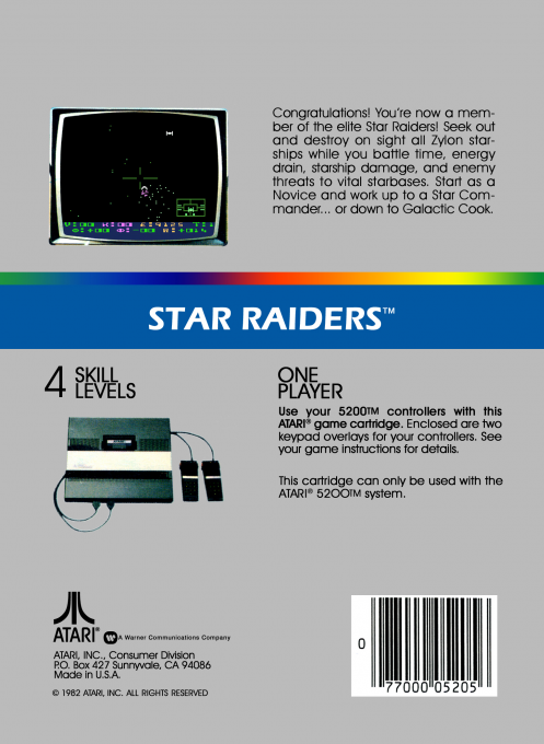 Star Raiders — Box back