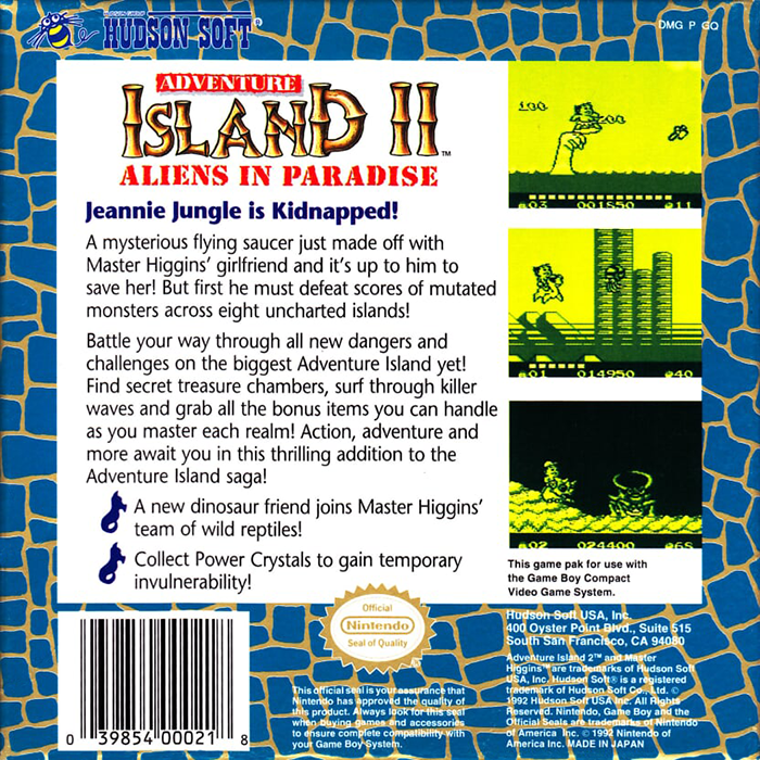 Adventure Island II: Aliens in Paradise — Box back