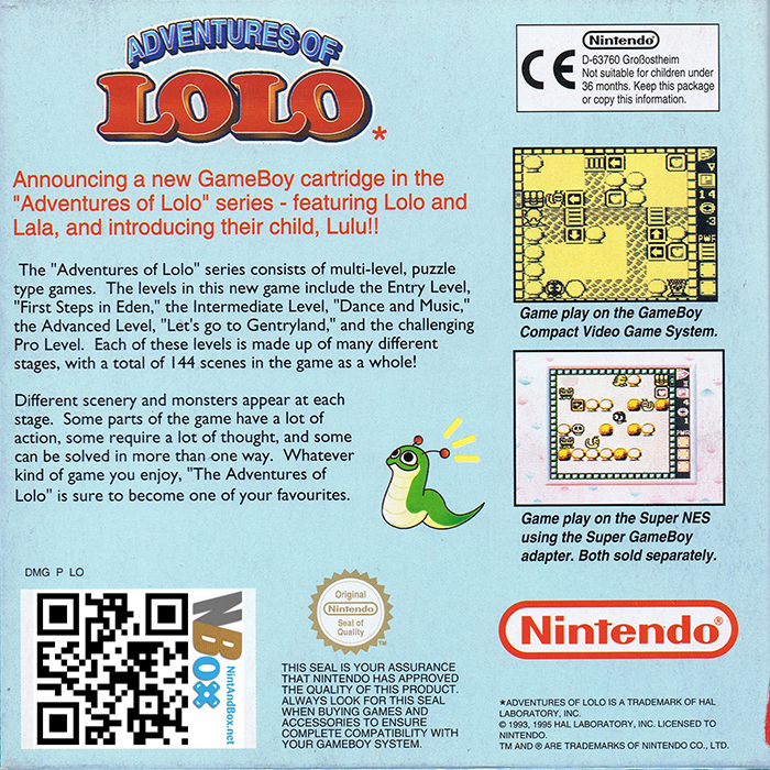 Adventures of Lolo — Box back