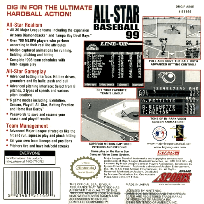 All-Star Baseball 99 — Box back