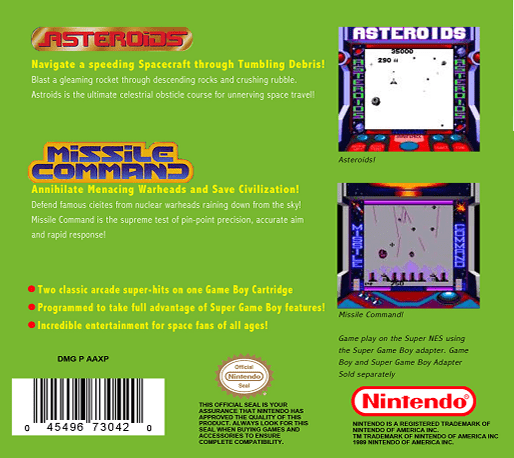 Arcade Classic No. 1 - Asteroids & Missile Command — Box back