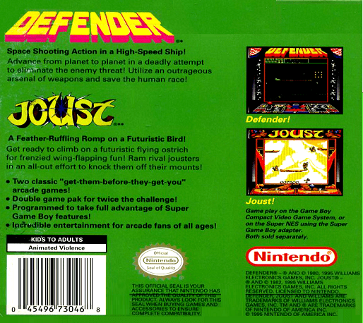 Arcade Classic No. 4 : Defender & Joust — Box back