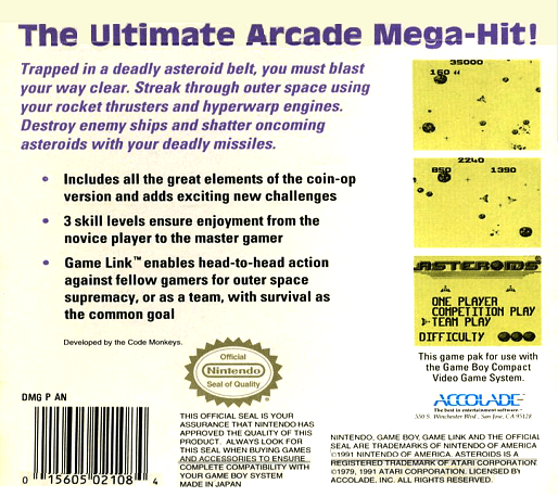 Asteroids — Box back