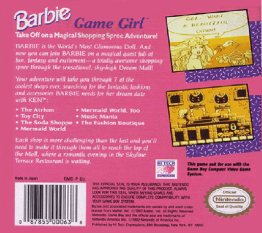 Barbie : Game Girl — Box back