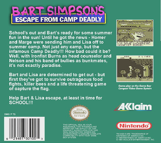 Bart Simpson's Escape from Camp Deadly — Box back