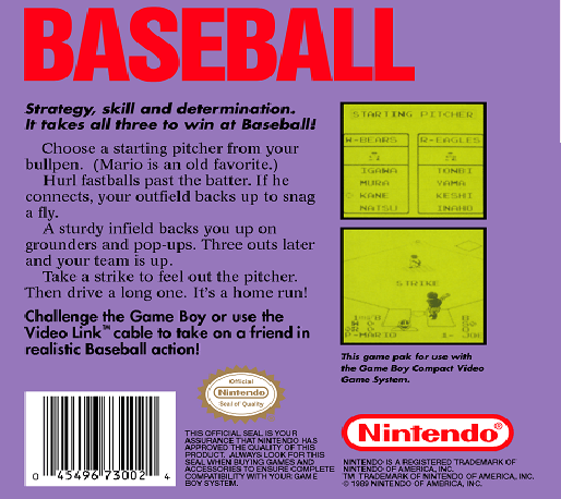 Baseball — Box back