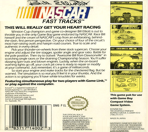 Bill Elliott's NASCAR Fast Tracks — Box back