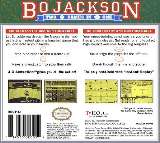 Bo Jackson : Two Games in One — Box back