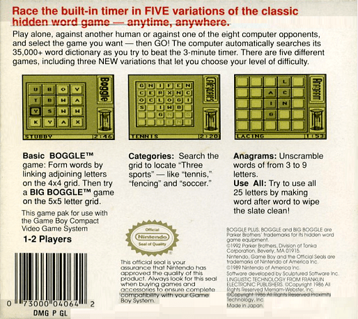 Boggle Plus — Box back