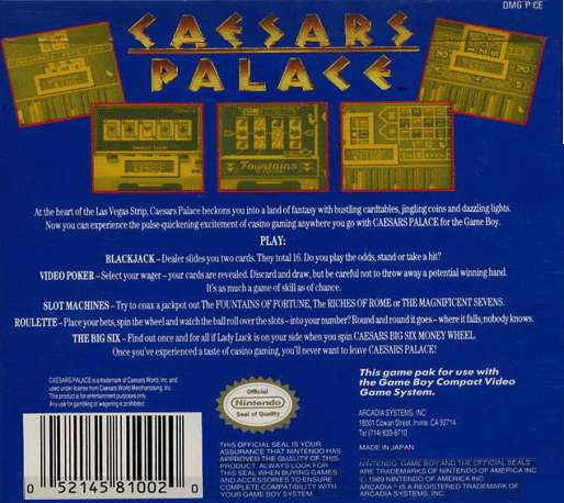 Caesars Palace — Box back