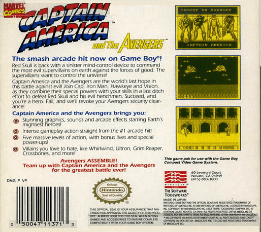 Captain America and the Avengers — Box back