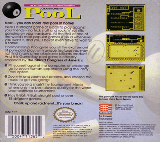 Championship Pool — Box back