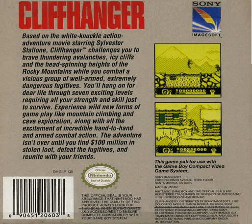 Cliffhanger — Box back