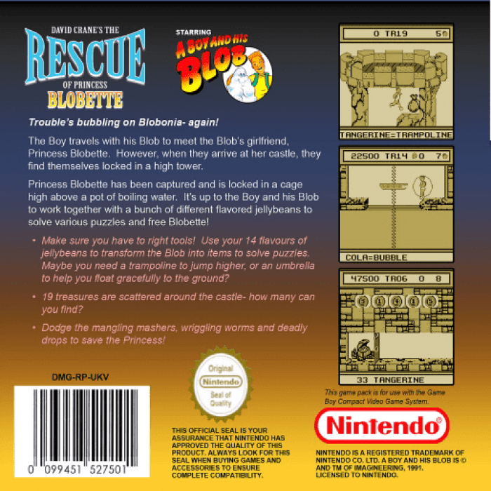 David Crane's The Rescue of Princess Blobette — Box back