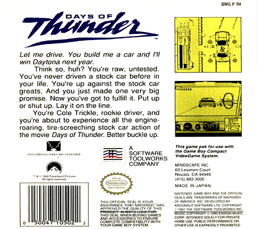 Days of Thunder — Box back