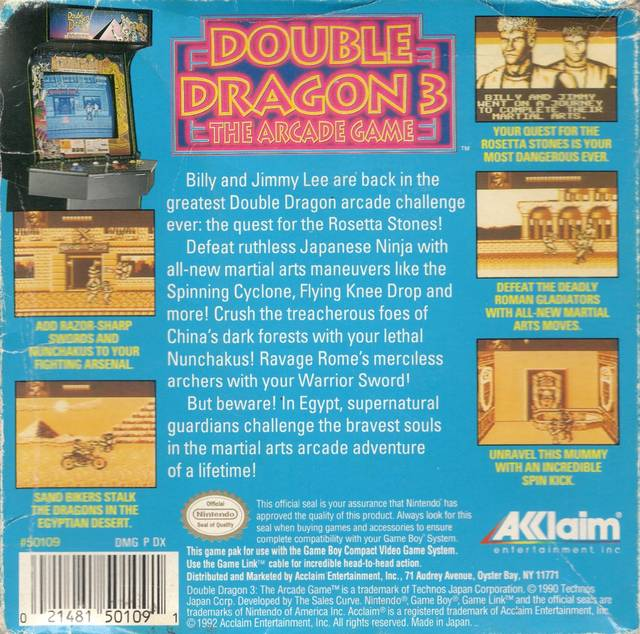 Double Dragon 3 : The Arcade Game — Box back