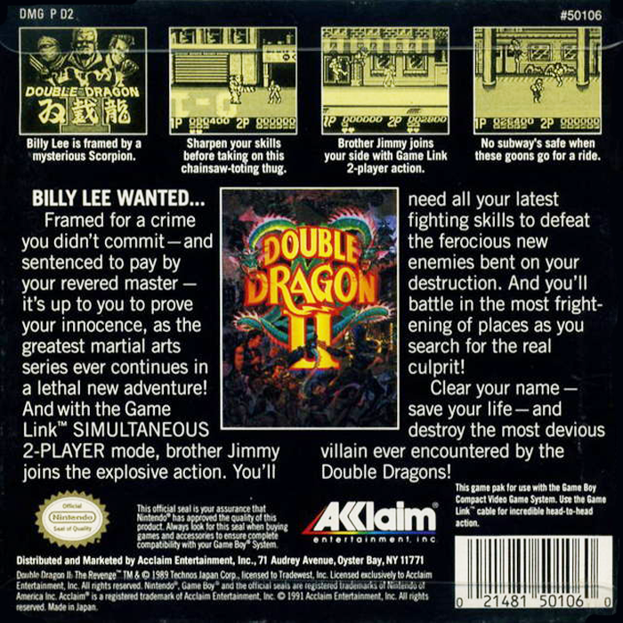 Double Dragon II  — Box back