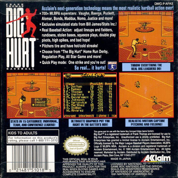 Frank Thomas Big Hurt Baseball — Box back