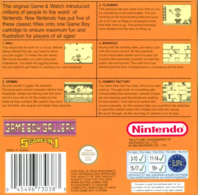 Game Boy Gallery - 5 Games In One — Box back