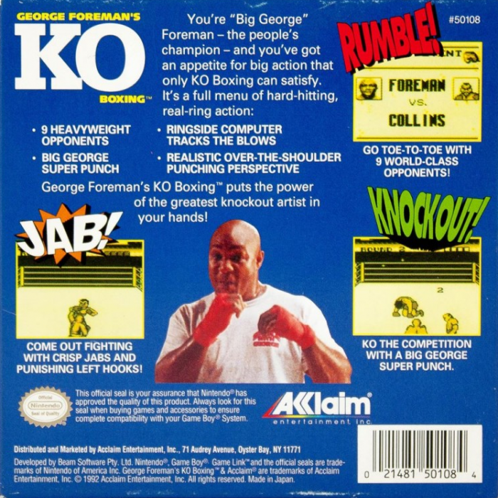 George Foreman's KO Boxing — Box back