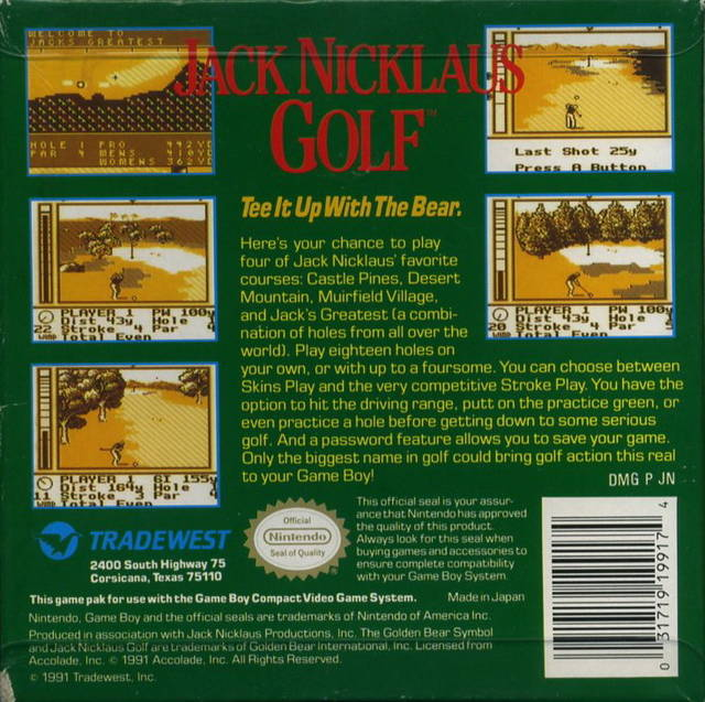 Jack Nicklaus Golf — Box back