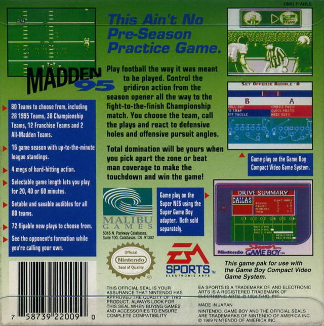 Madden '95 — Box back