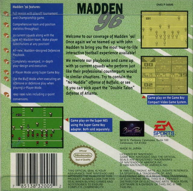 Madden '96 — Box back