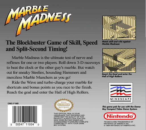 Marble Madness — Box back