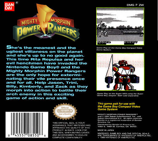 Mighty Morphin Power Rangers — Box back