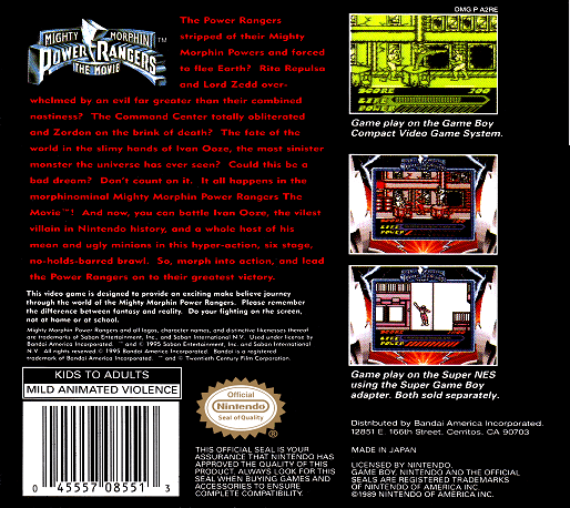 Mighty Morphin Power Rangers : The Movie — Box back