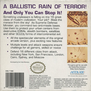 Missile Command — Box back