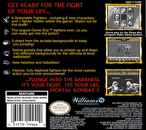 Mortal Kombat 3 — Box back
