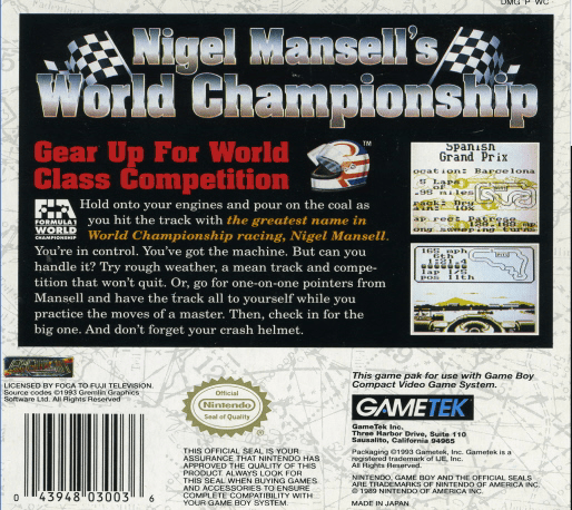 Nigel Mansell's World Championship Racing — Box back