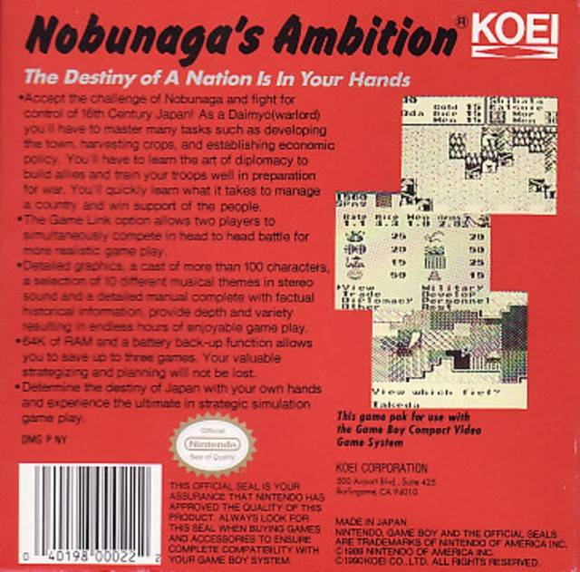 Nobunaga's Ambition — Box back