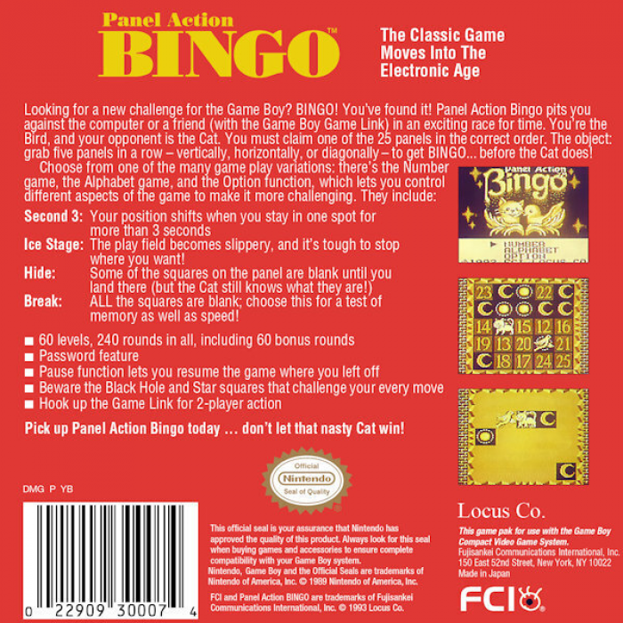 Panel Action Bingo — Box back