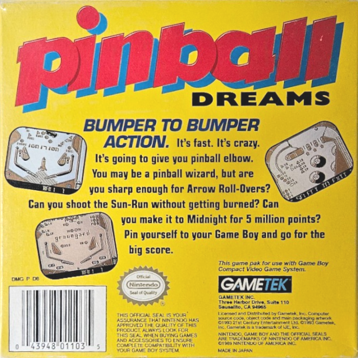 Pinball Dreams — Box back