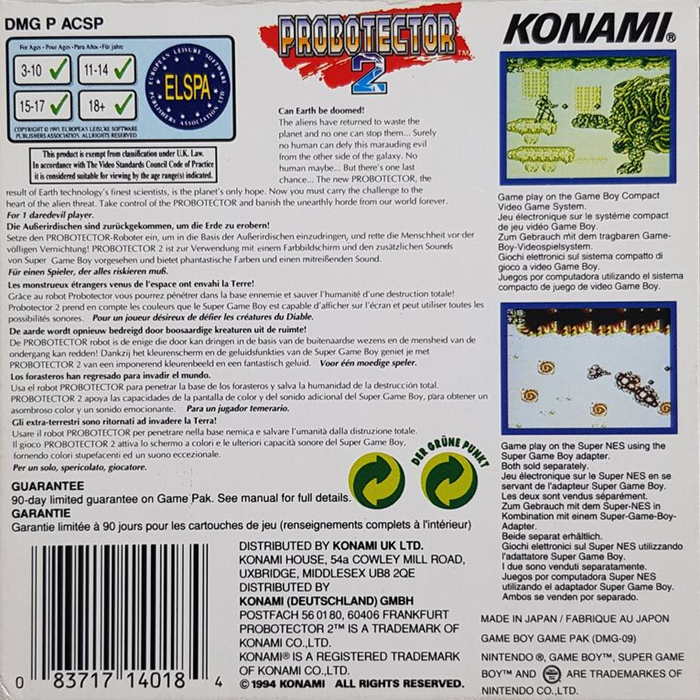 Probotector 2 — Box back